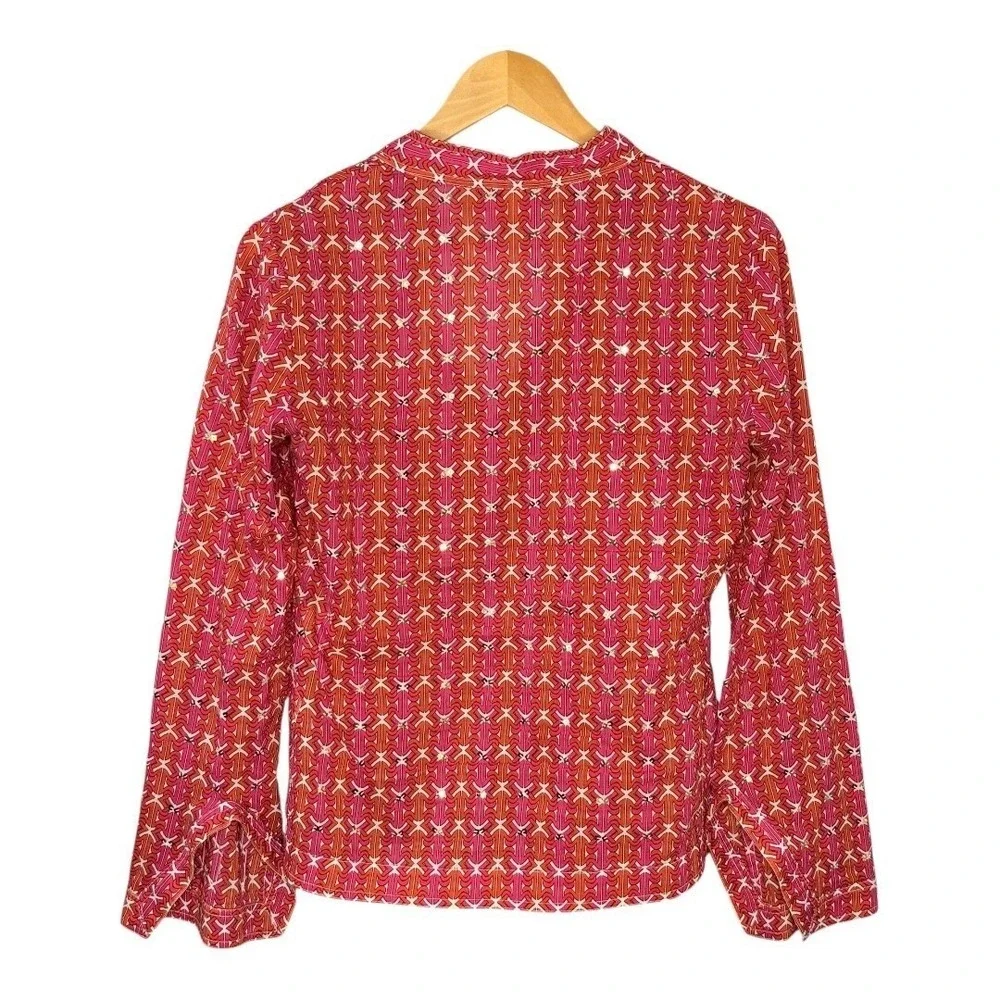 Tory Burch Stephanie Tunic Blouse Womens 2 Pink Orange Sequin Geometric‎ Cotton